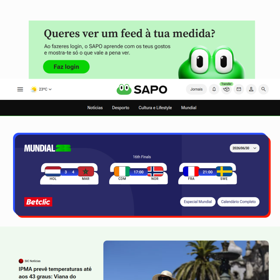 sapo.pt homepage screenshot