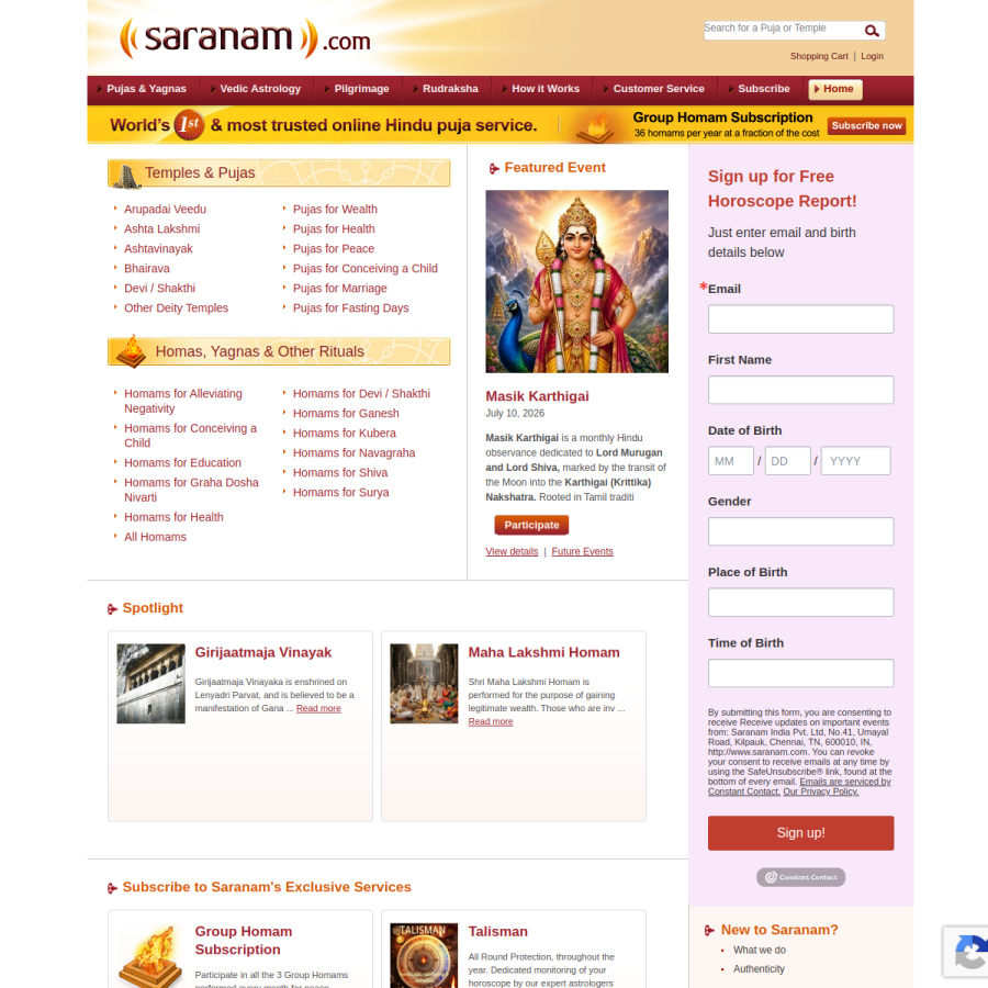 saranam.com homepage screenshot
