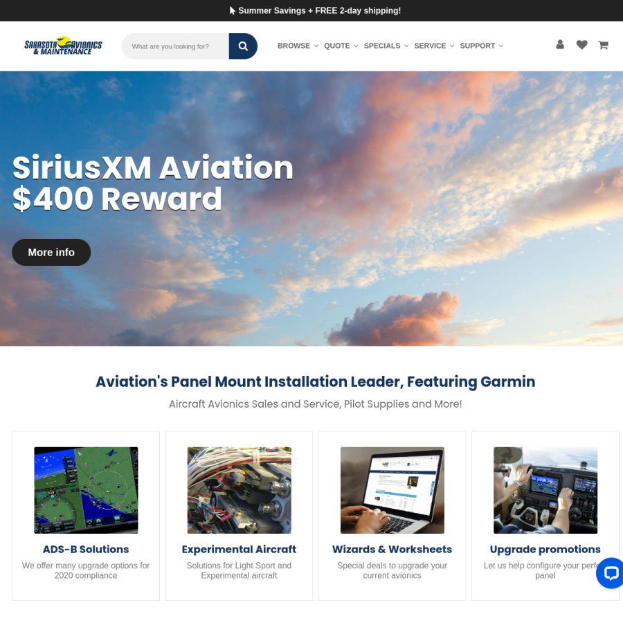 sarasotaavionics.com homepage screenshot
