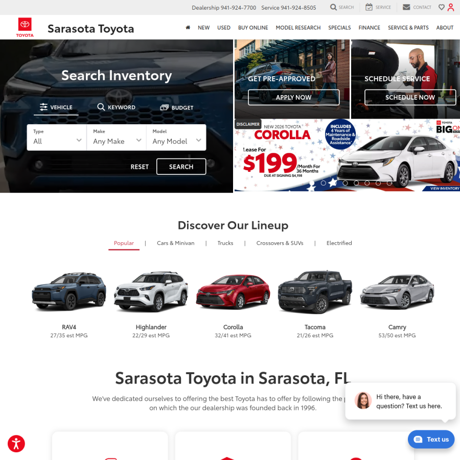 sarasotatoyota.com homepage screenshot
