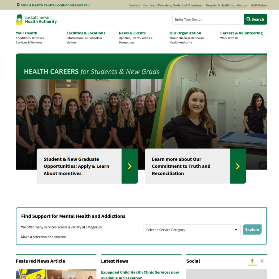 saskhealthauthority.ca homepage screenshot