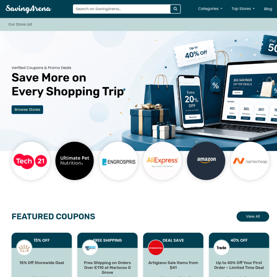 savingarena.com homepage screenshot