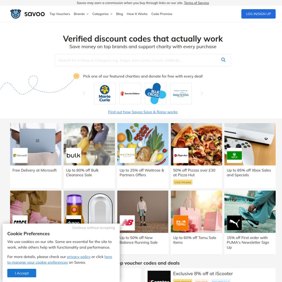savoo.co.uk homepage screenshot