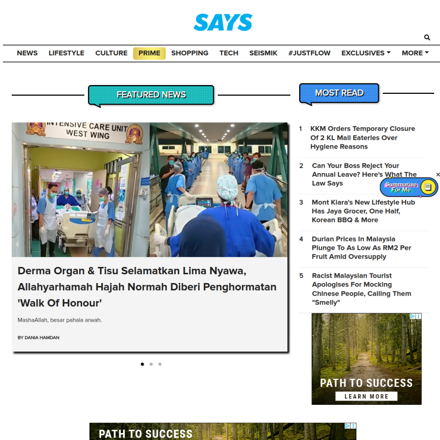 says.com homepage screenshot