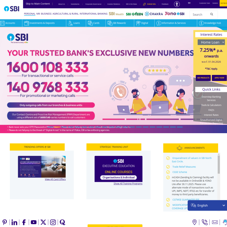 sbi.bank.in homepage screenshot