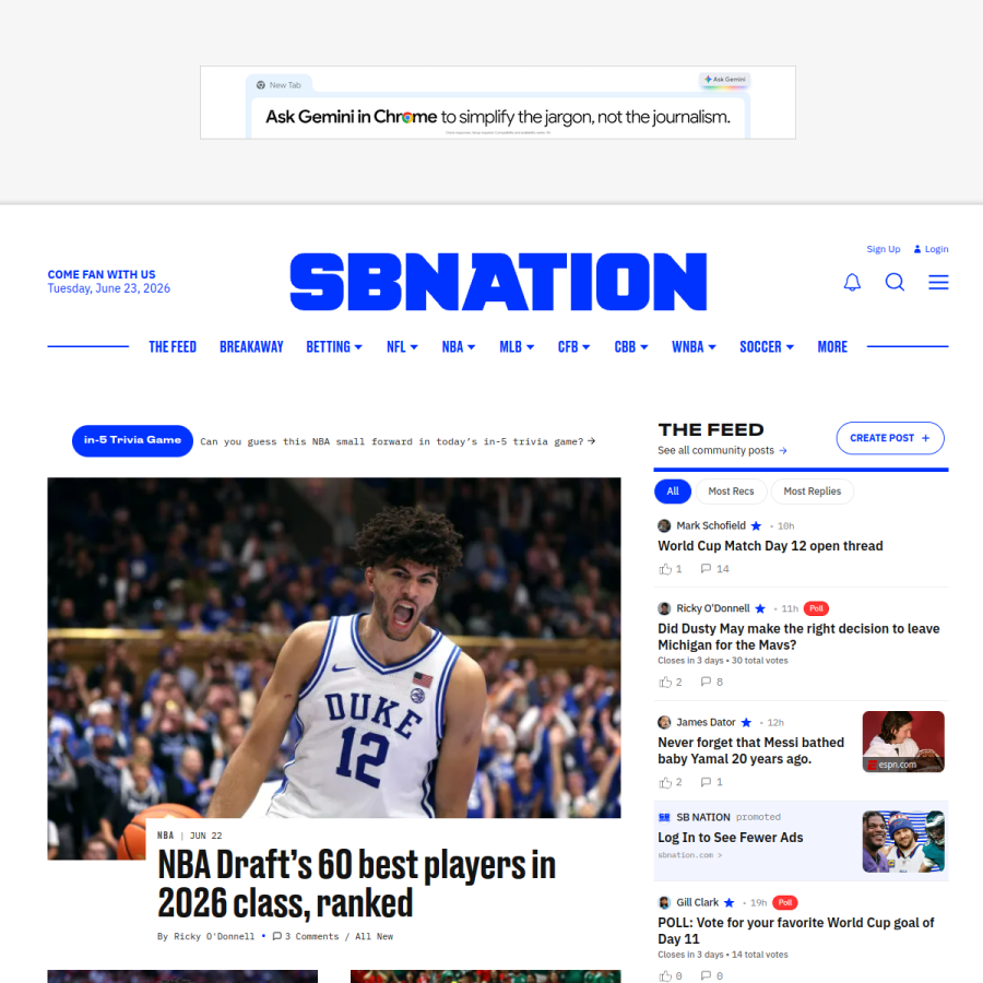 sbnation.com homepage screenshot