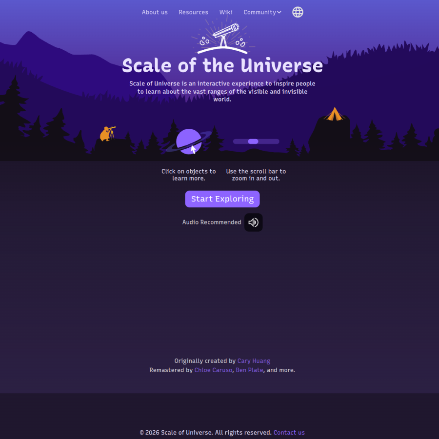 scaleofuniverse.com homepage screenshot