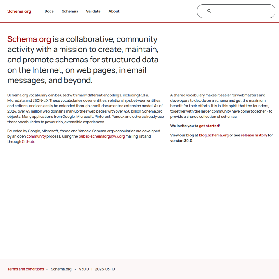 schema.org homepage screenshot