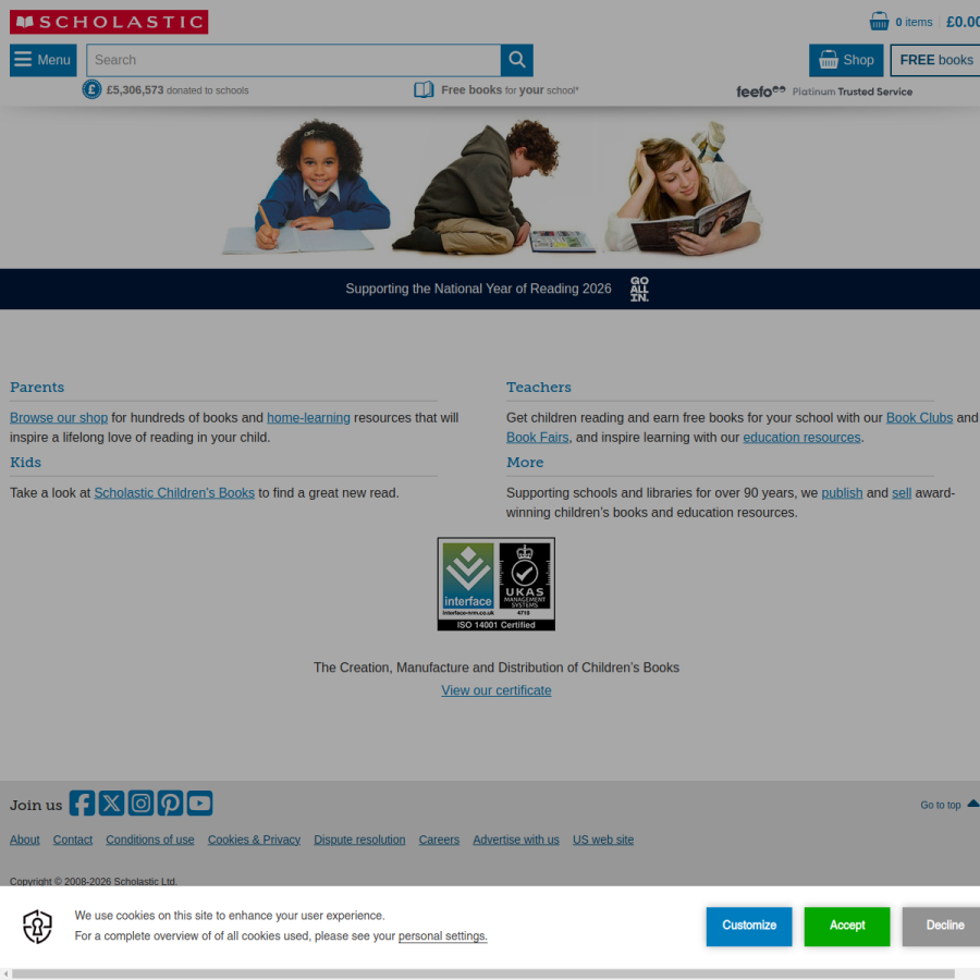 scholastic.co.uk homepage screenshot