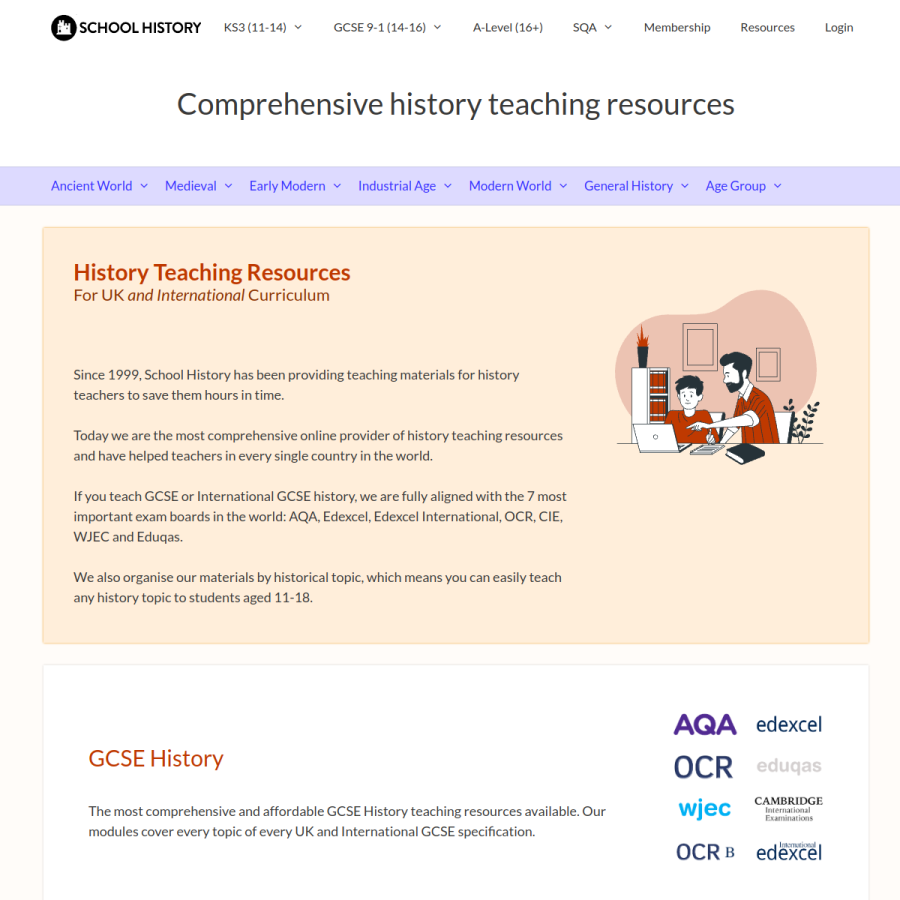 schoolhistory.co.uk homepage screenshot