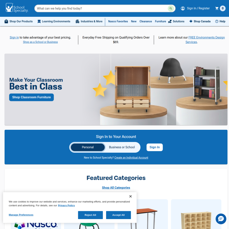 schoolspecialty.com homepage screenshot
