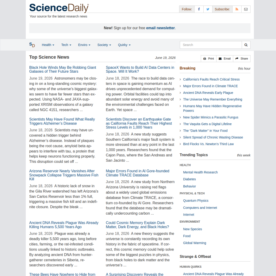 sciencedaily.com homepage screenshot