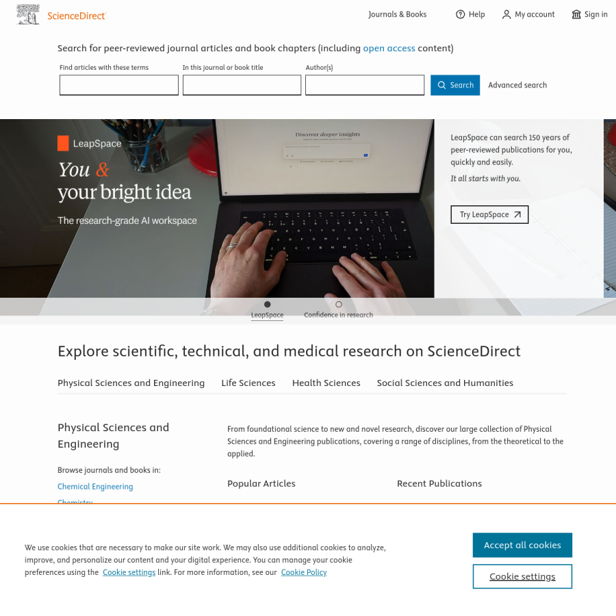 sciencedirect.com homepage screenshot