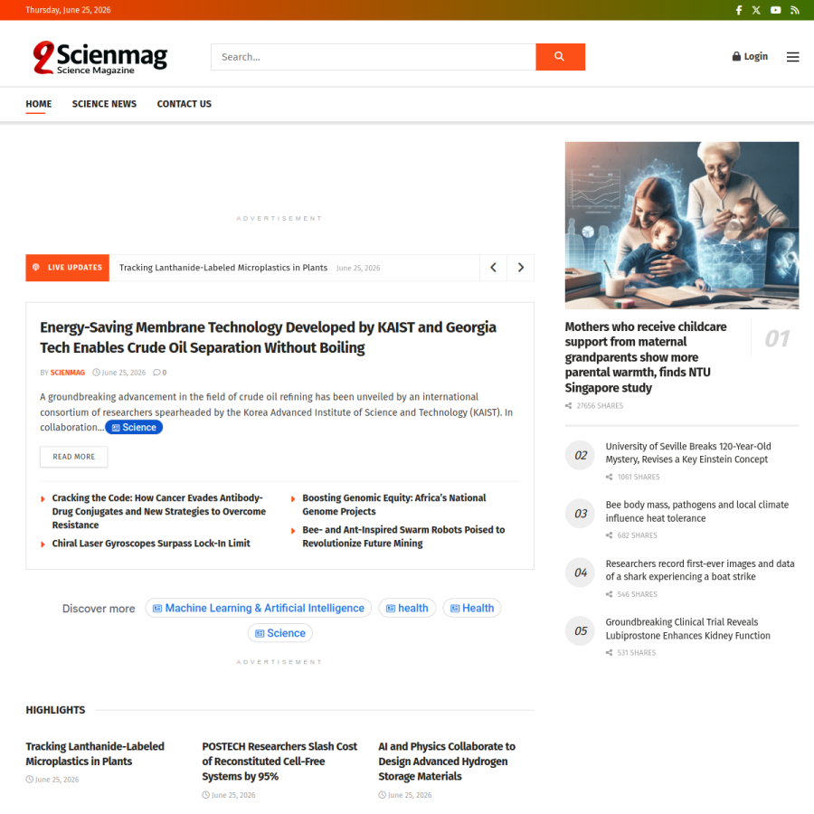 scienmag.com homepage screenshot