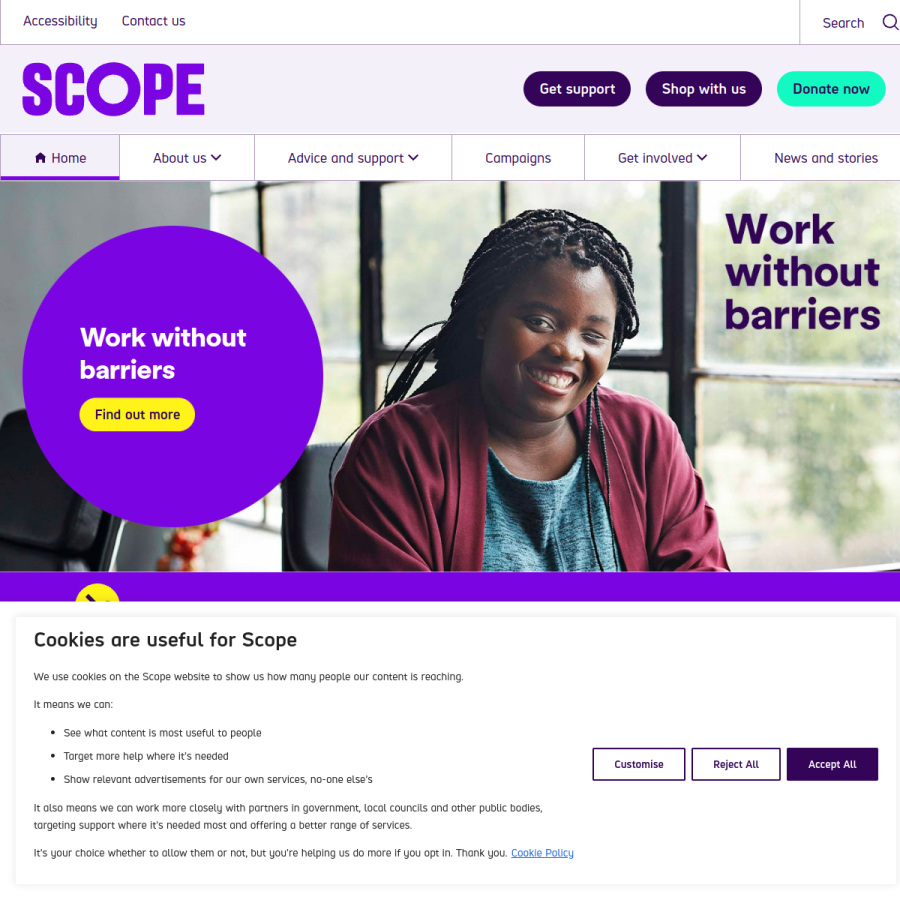 scope.org.uk homepage screenshot