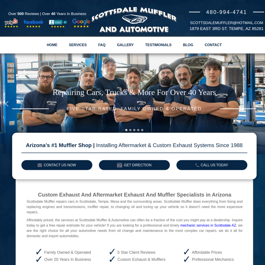 scottsdalemuffler.com homepage screenshot