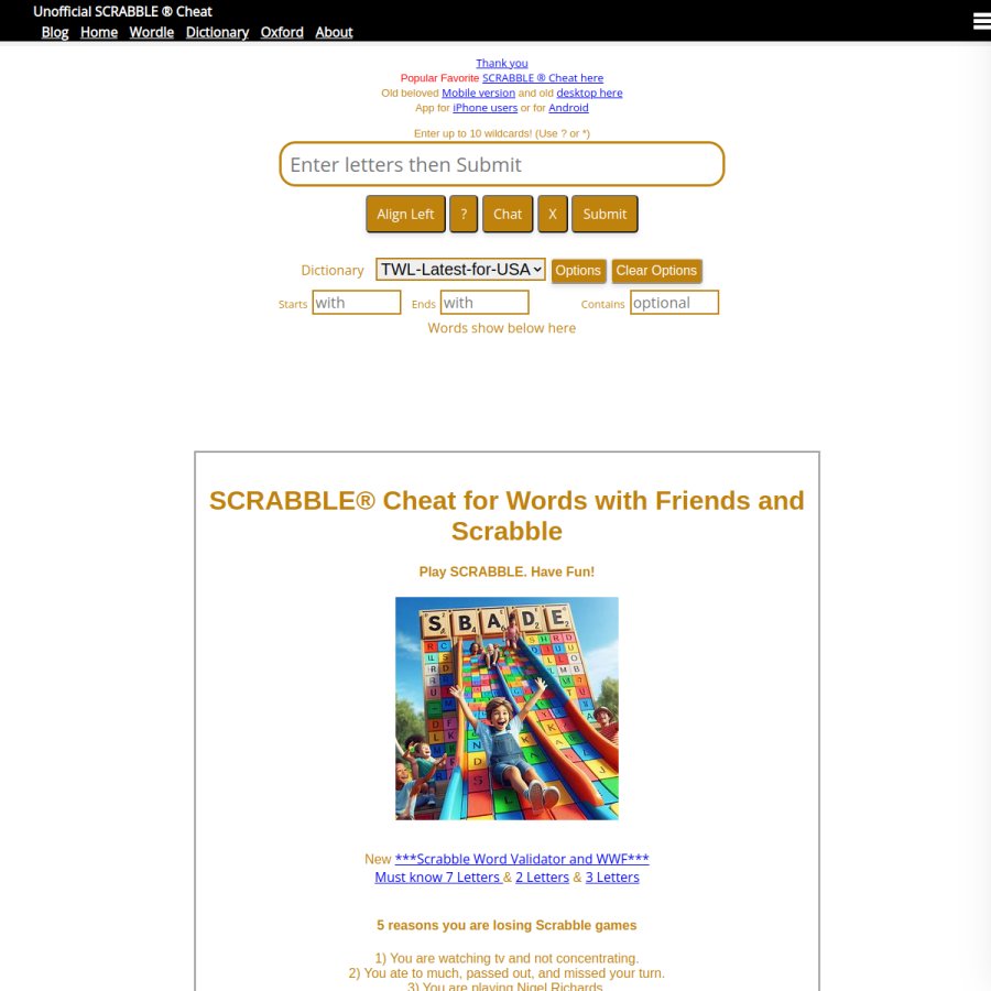 scrabblecheat.com homepage screenshot