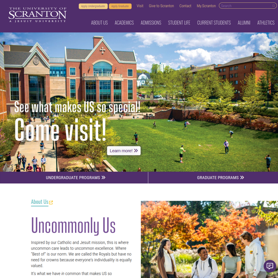 scranton.edu homepage screenshot