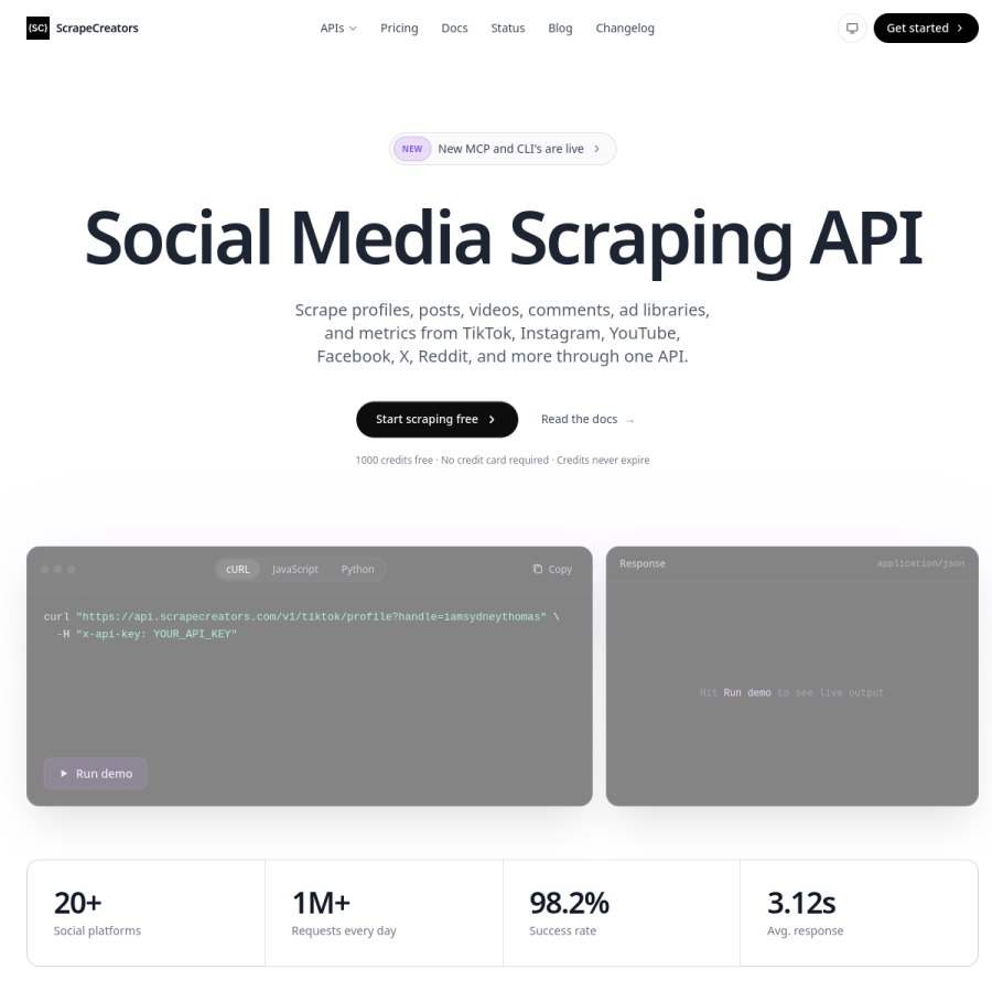 scrapecreators.com homepage screenshot