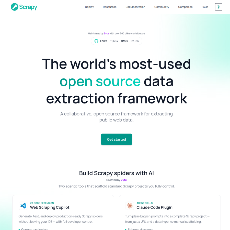 scrapy.org homepage screenshot