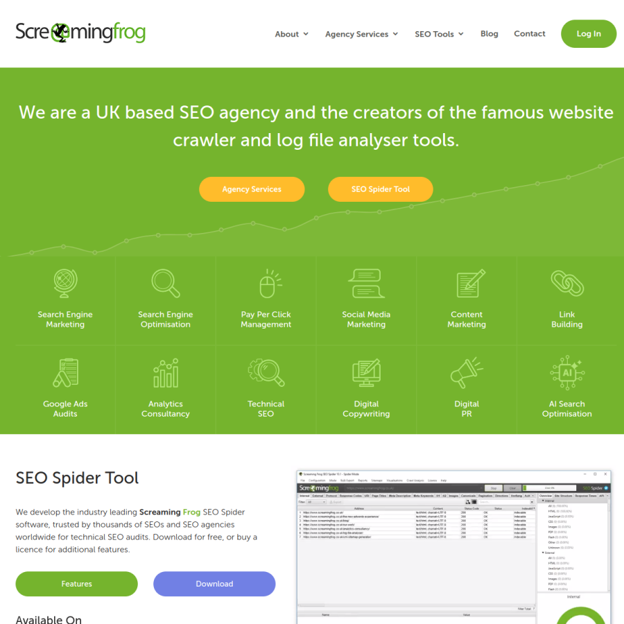 screamingfrog.co.uk homepage screenshot
