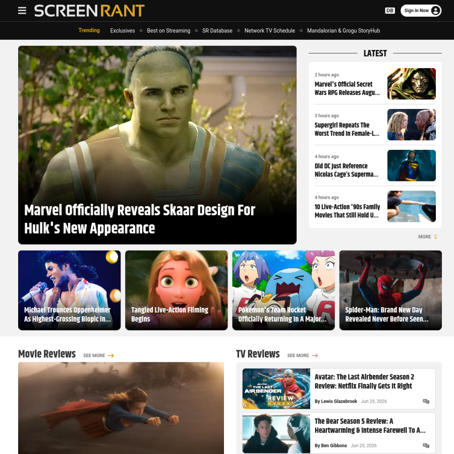 screenrant.com homepage screenshot