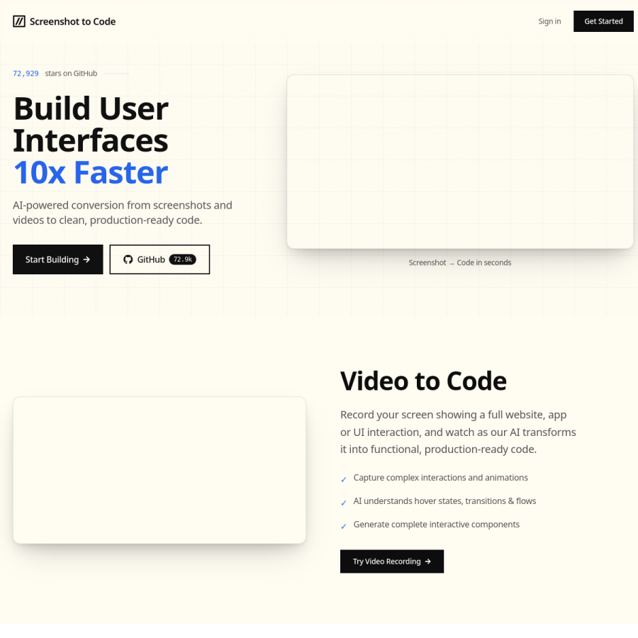 screenshottocode.com homepage screenshot