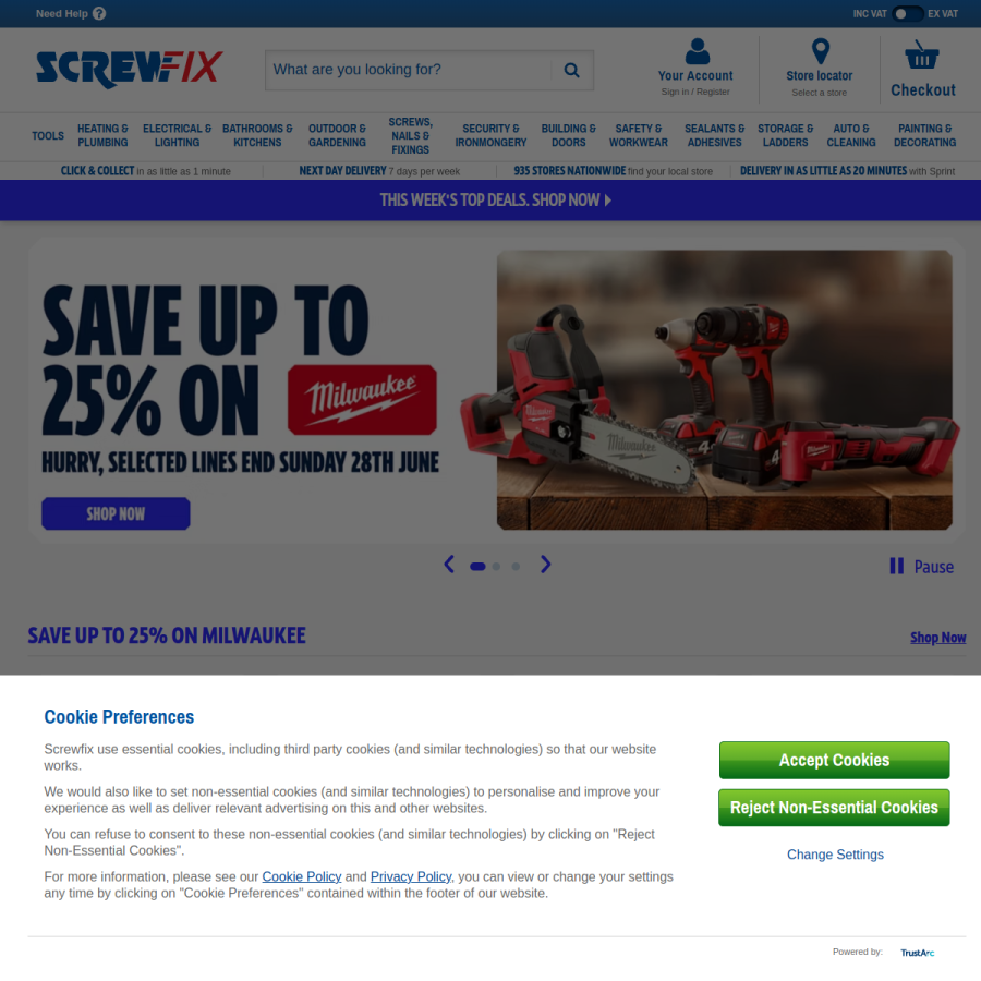 screwfix.com homepage screenshot