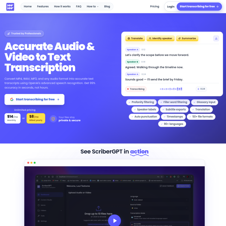 scribergpt.com homepage screenshot