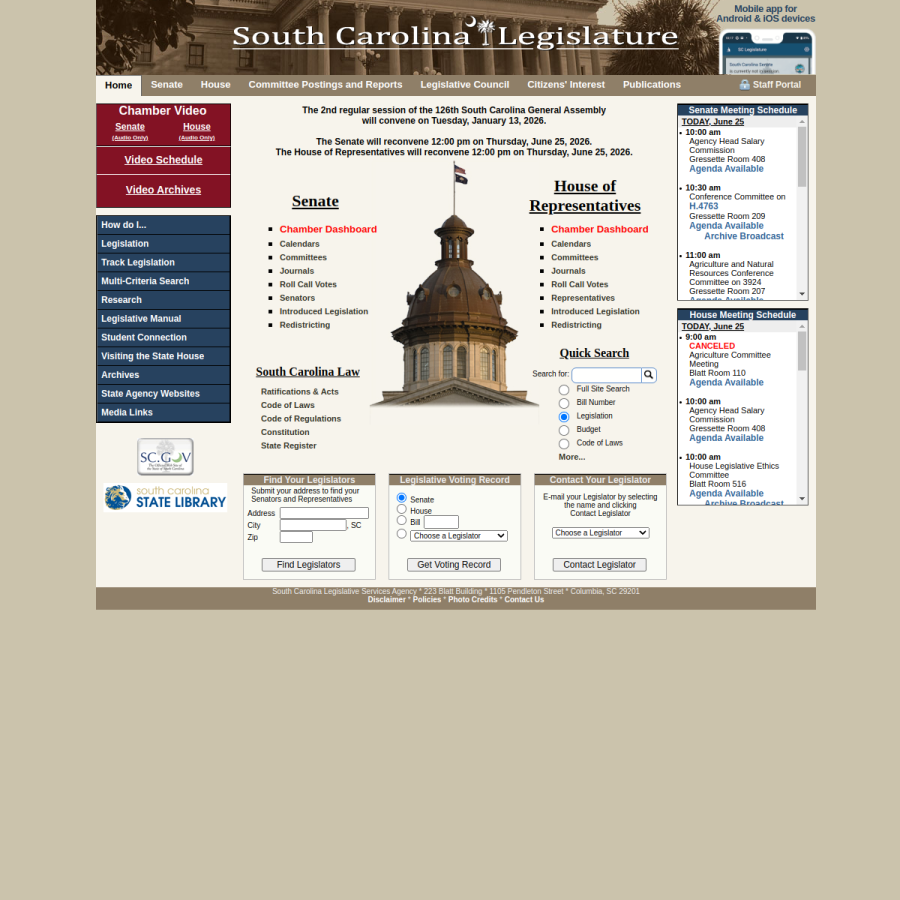 scstatehouse.gov homepage screenshot