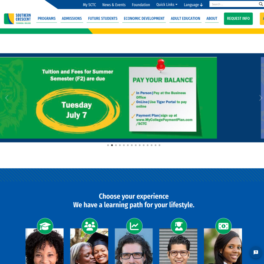 sctech.edu homepage screenshot