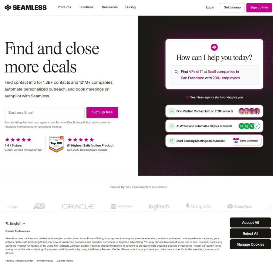 seamless.ai homepage screenshot