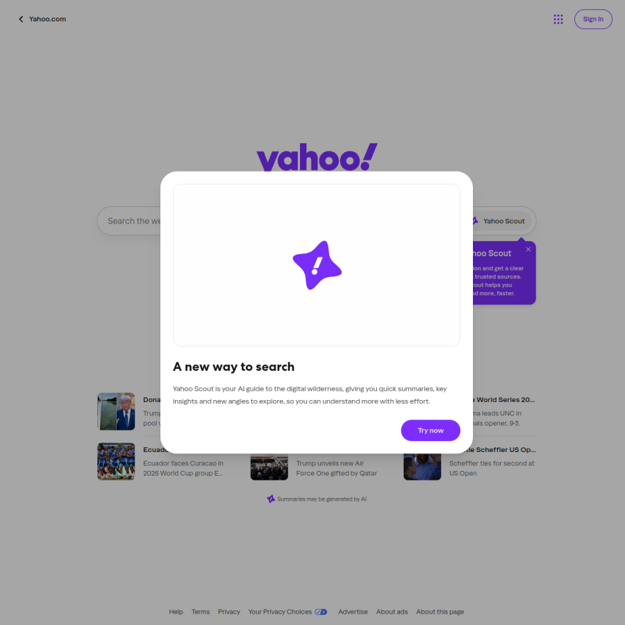 search.yahoo.com homepage screenshot