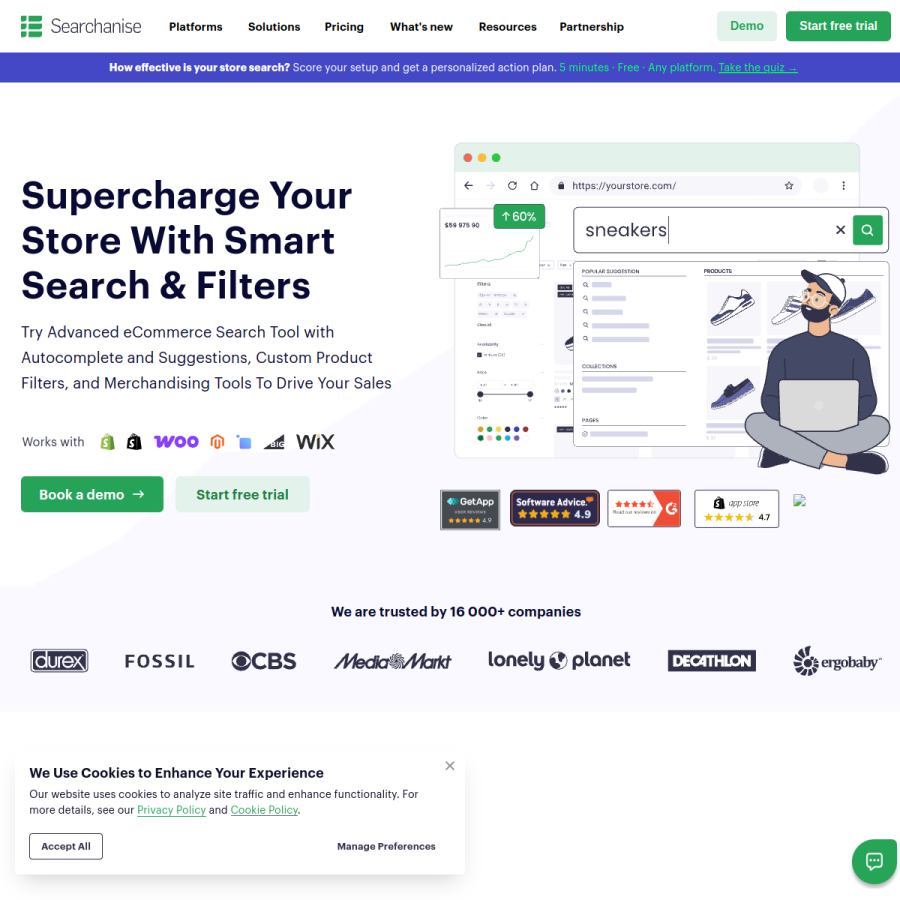 searchanise.io homepage screenshot