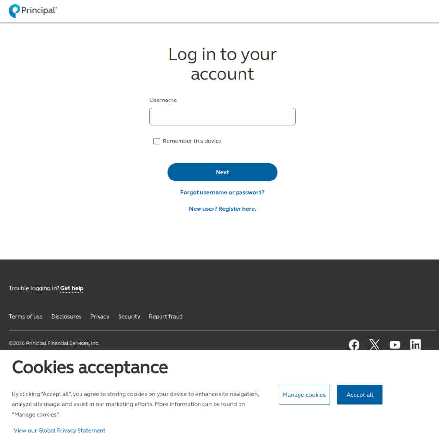 secure05.principal.com homepage screenshot