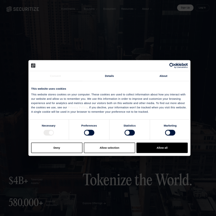 securitize.io homepage screenshot