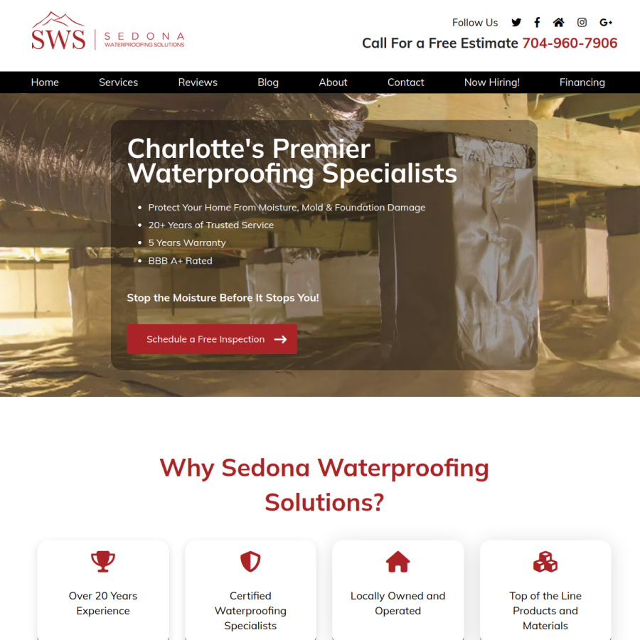 sedonawaterproofing.com homepage screenshot