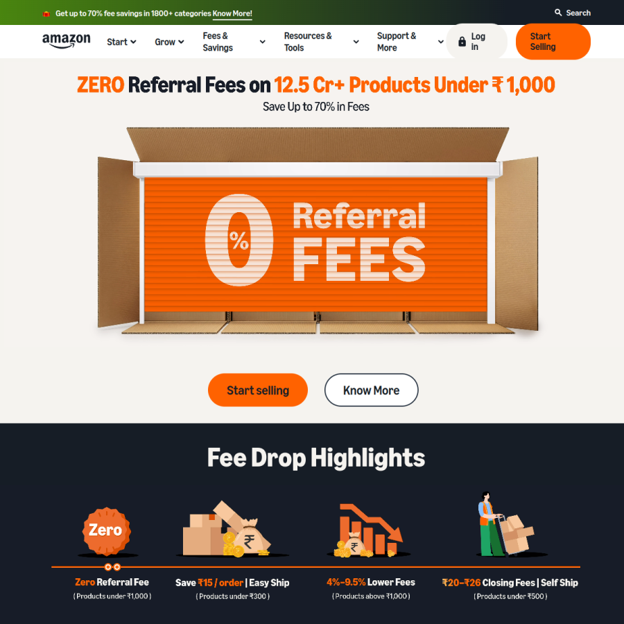 sell.amazon.in homepage screenshot
