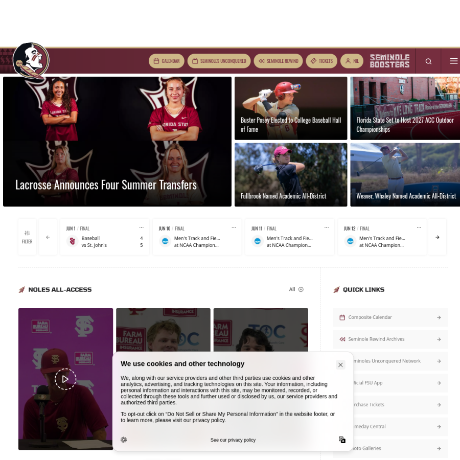 seminoles.com homepage screenshot