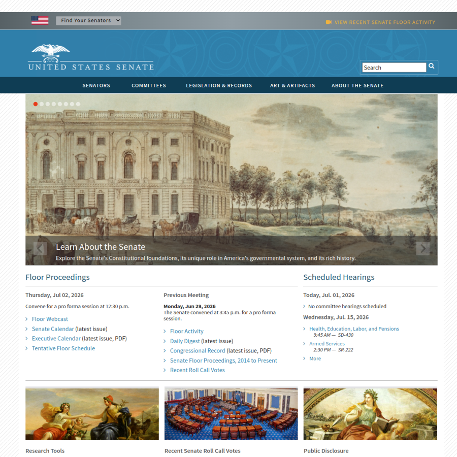 senate.gov homepage screenshot