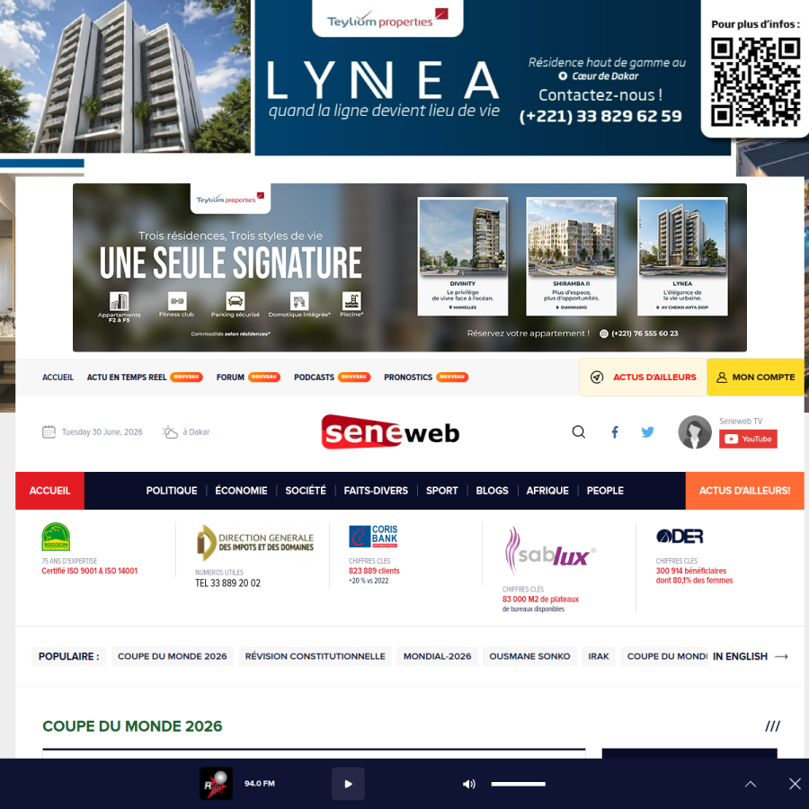 seneweb.com homepage screenshot