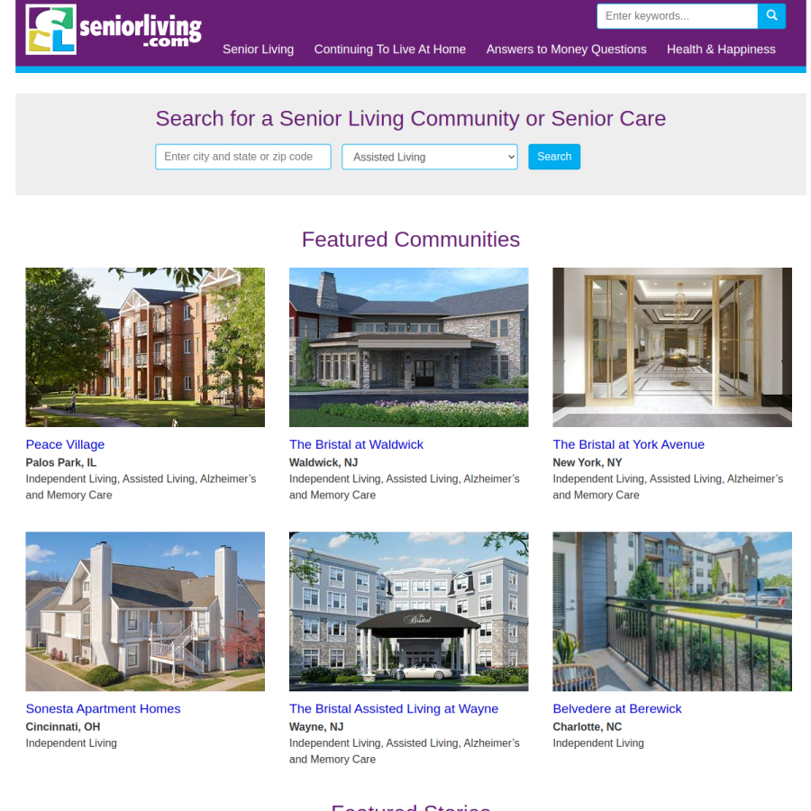 seniorliving.com homepage screenshot