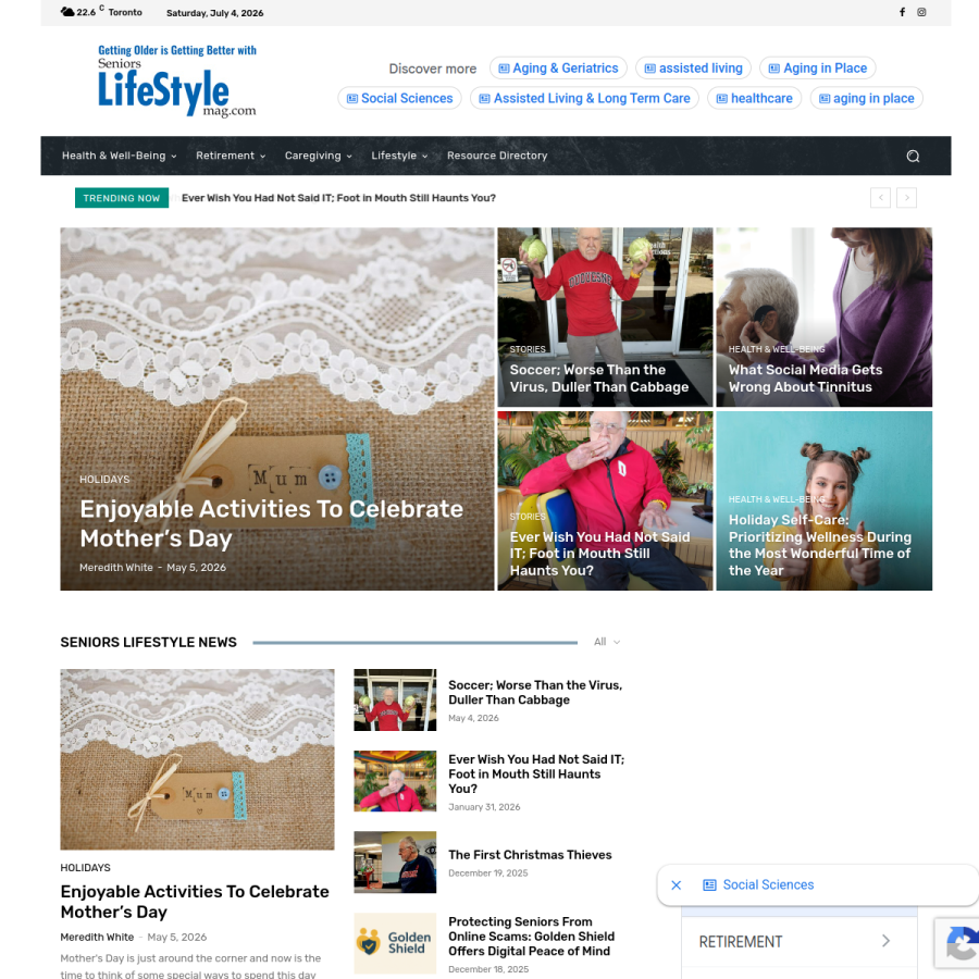 seniorslifestylemag.com homepage screenshot