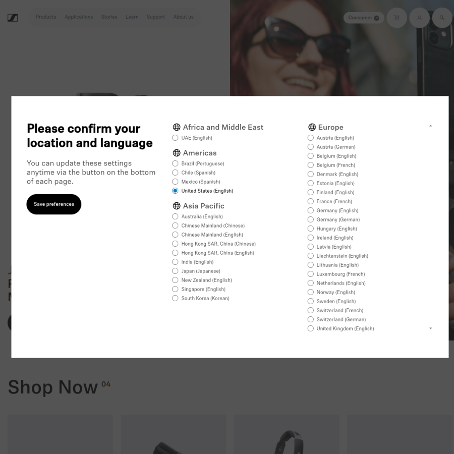 sennheiser.com homepage screenshot