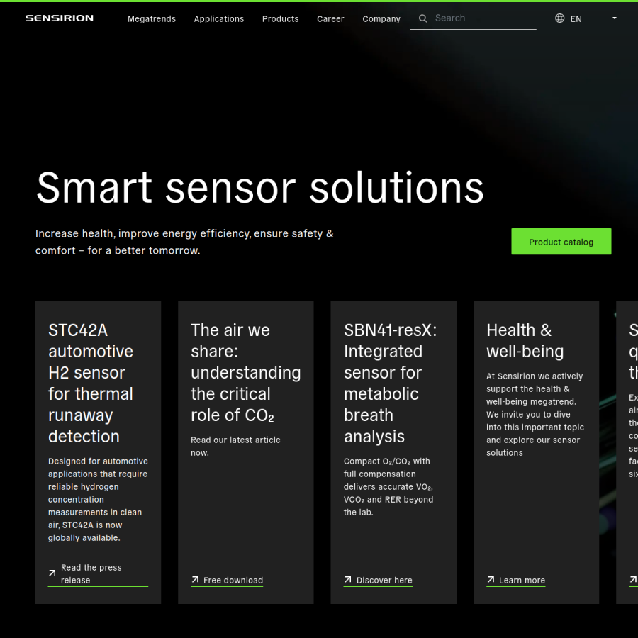 sensirion.com homepage screenshot