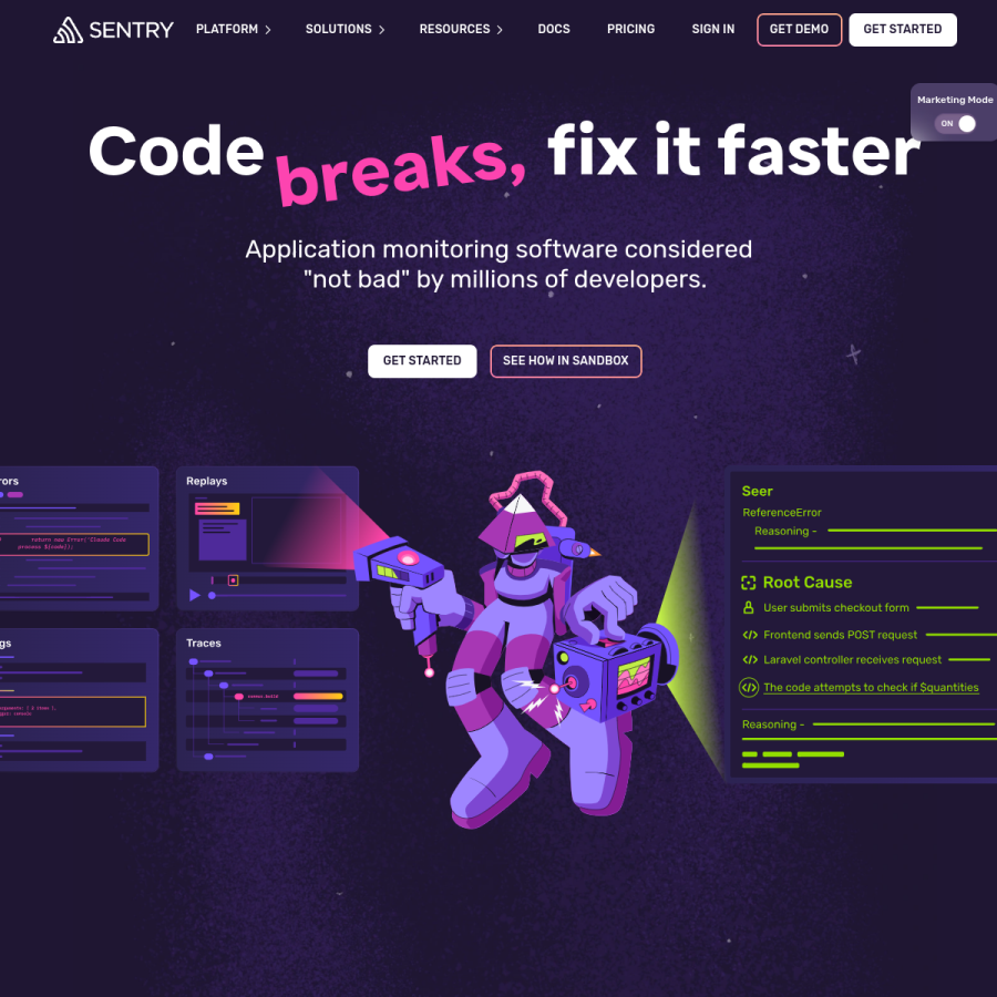 sentry.io homepage screenshot
