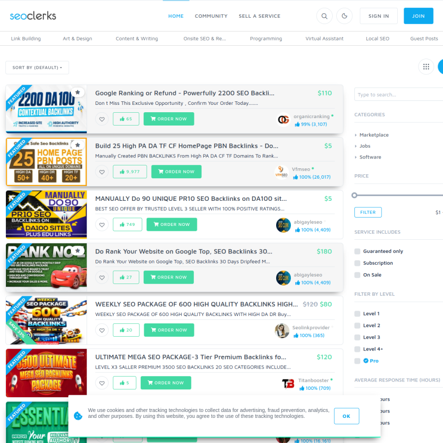 seoclerk.com homepage screenshot