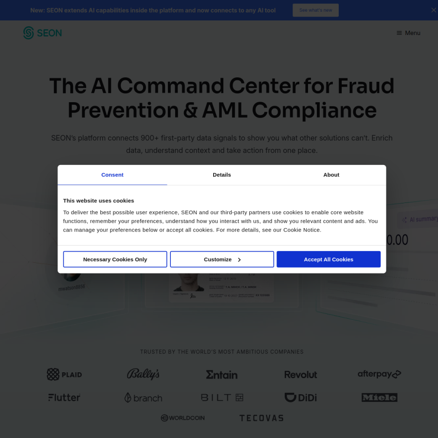 seon.io homepage screenshot