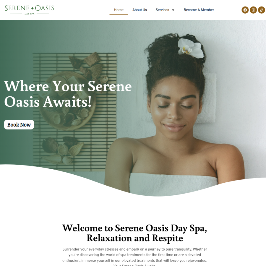 sereneoasisdayspa.com homepage screenshot