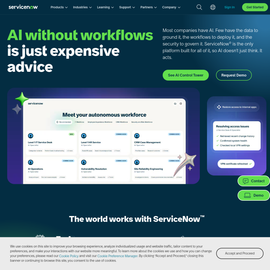 servicenow.com homepage screenshot